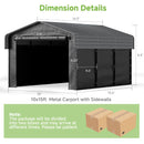 Real Relax 10x15ft Heavy Duty Metal Carport with Galvanized Steel Roof, Removable Sidewalls, Outdoor Car Port Shelter for Cars, Trucks and Boats, Gray