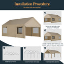 Shintenchi Carport 12' x 20' Heavy Duty Portable Garage, Car Port Canopy with Side-Opening Removable Door & Roll-Up Windows, Car Canopy for Truck,Car,Boat,Motorcycle,Khaki