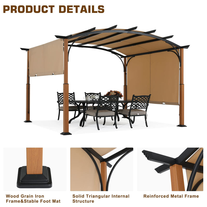 MASTERCANOPY 10' X 12' Outdoor Retractable Pergola with Sun Shade Canopy Patio Metal Garden Pergola,Beige