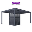 PURPLE LEAF Louvered Pergola 94AS 12' x 14' Outdoor Aluminum Pergola with Fixed Shutter Wall Adjustable Roof for Deck Backyard Grey Hardtop Gazebo, 1 Long Side