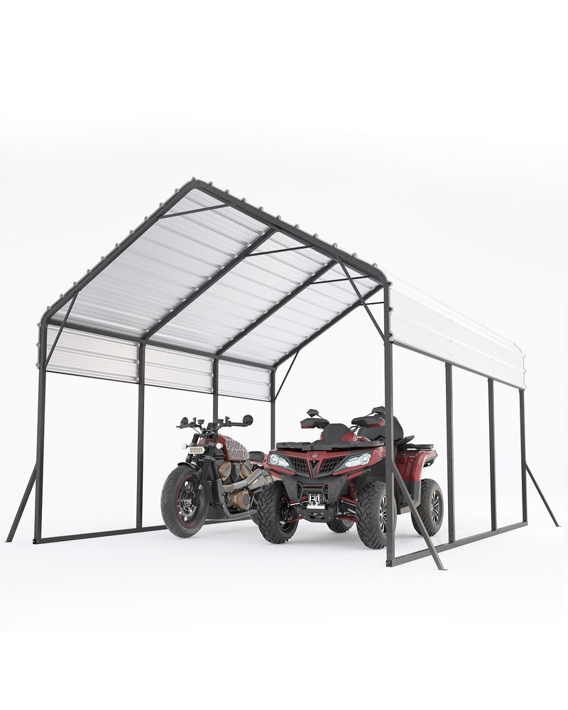 13 x 16 FT Metal Carport, Heavy Duty Carports Reinforced Frame and Steel Roof, All-Weather Shelter Canopy for Pickups, Boats, Cars, and Tractors