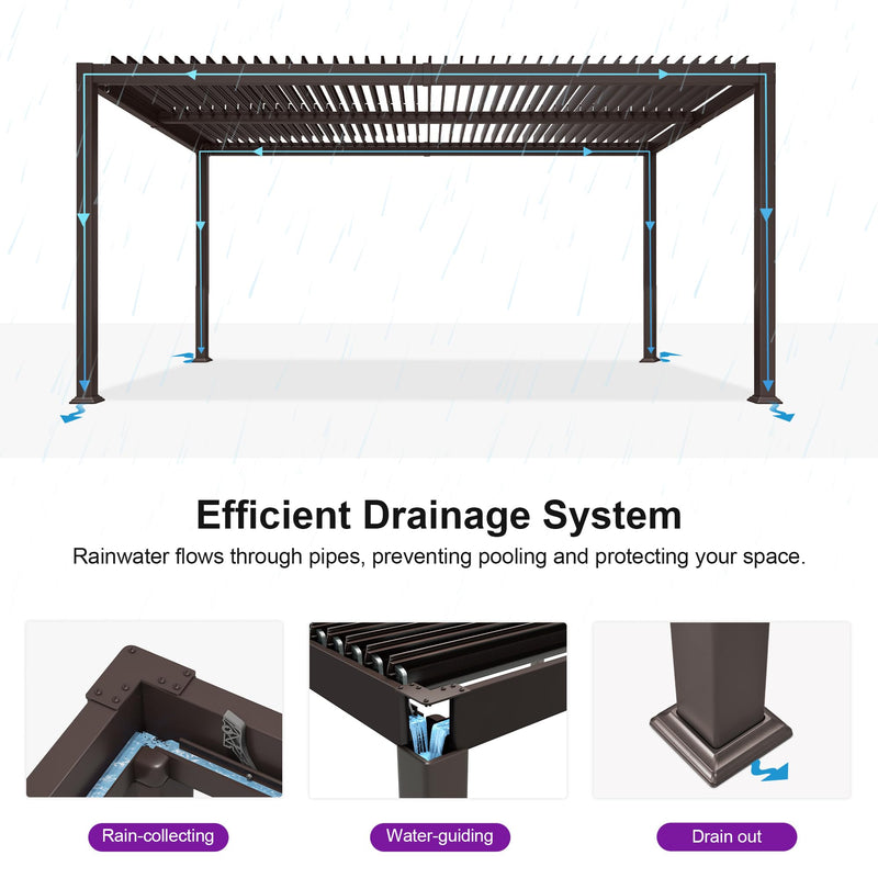PURPLE LEAF 10' x 16' Louvered Pergola Outdoor Adjustable Louvre Shade Modern Patio Aluminum Pergola with Retractable Roof for Deck Backyard Garden Hardtop Gazebo