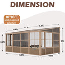 EROMMY 10' x 16' Sunroom, Wall Mounted Gazebo Solarium with Drainage Trough, Polycarbonate Roof, Lean to pergola for Garden, Permanent Sun Room with Lockable Sliding Doors, Brown