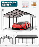 Metal Carport 12x21 Heavy Duty Easy Snow Off & Self Draining Design, 70KG/㎡ Load Ideal for Snow/Rain/Wind Conditions, Enhanced Base & Double Rust Proof Coating & Galvanized for Boats and Car, Truck