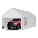 JY QAQA Carport, 12x20 FT Heavy Duty Carport with Removable Side Walls and Doors, Portable Garage with Roll-Up Window and Sandbags, Car Canopy with All-Season Tarp for Cars, Trucks, Boats, White