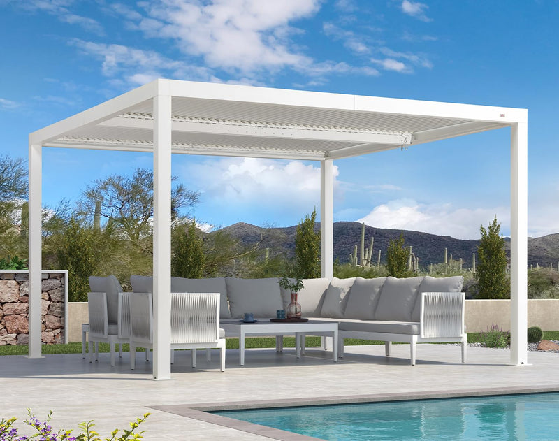 PURPLE LEAF Outdoor Louvered Pergola 12' x 12' White Aluminum Pergola Modern Shade Gazebo with 2 Independently Adjustable Rainproof Hardtop for Patio Garden Yard
