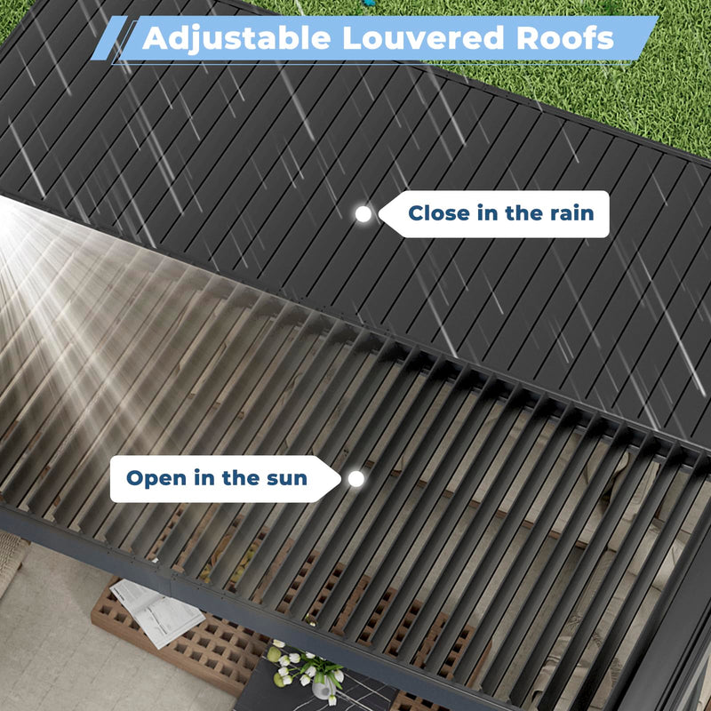 10'×13' Outdoor Louvered Pergola, Aluminum Outdoor Louvered Pergola Patio with Adjustable Roof for Outdoor Deck, Backyard, Garden (10X13FT)