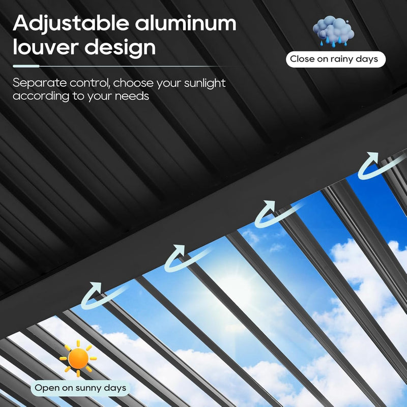 LVUYOYO Outdoor Louvered Pergola 10' x 10', Patio Aluminum Pergola with Adjustable Roof, Metal Gazebo for Backyard, Garden, Deck(Black)