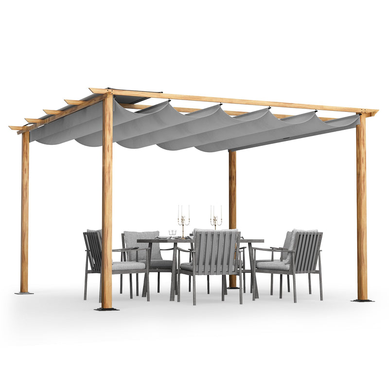 HAPPATIO 12' X 12' Retractable Pergola Canopy for Backyard, Garden, Patio; Woodgrain-Look Aluminum Frame with Retractable Pergola Canopy, Includes Anchors and Expansion Screws (Grey)