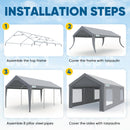 Quictent 12x20 ft Heavy Duty Carport Canopy Galvanized Car Tent Outdoor Garage Boat Shelter with Reinforced Structure with Roll-up Ventilated Windows Sidewall - Gray