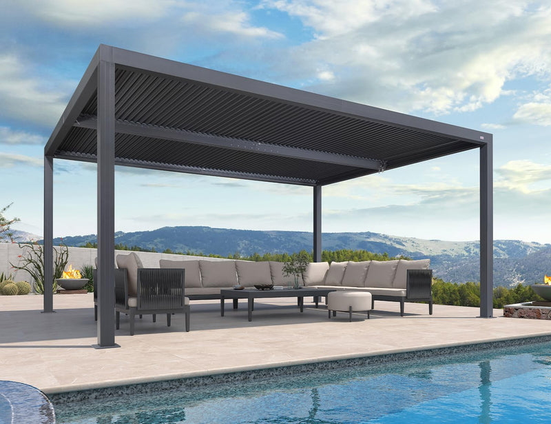 PURPLE LEAF Louvered Pergola 12' x 16' Outdoor Aluminum Pergola with Adjustable Roof for Deck Backyard Garden Grey Hardtop Gazebo