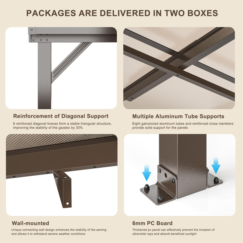 VIWAT 10' x 14' Gazebo, Outdoor Gazebos on Clearance with Aluminum Frame, Wall Mounted Gazebo & Pergola, Lean to Gazebo Awnings for Patio, Decks, Porch and Backyard