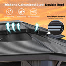 WELYAS Aluminum Hardtop Gazebo 10' X 12' Heavy Duty All Weather Black Gazebos with Galvanized Steel Double Metal Roof for Garden Patio Deck Backyard, Curtains and Netting Included