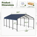 GRAVFORCE 12x20 FT Metal Carport, Heavy Duty Carports Canopy with Galvanized Steel Frame and Roof, Outdoor Garage Car Shed for Pickup, Boat, Cars and Tractors