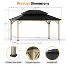 Modern Shade Hardtop Gazebo 12' x 16' with 4 LED Lights, Outdoor Gazebo with Double Roof, Aluminum Frame, Patio Pavilion with USB Charging Port Deck, Mosquito Netting and Curtains, Wood Looking