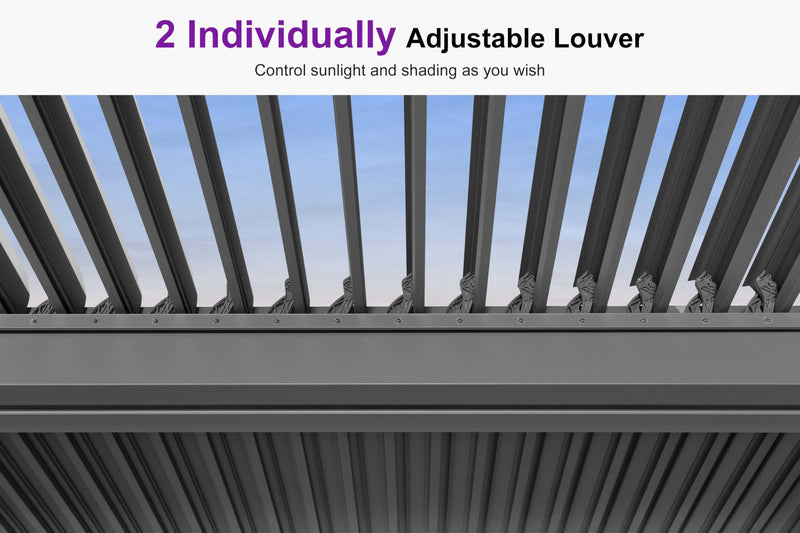 PURPLE LEAF Louvered Pergola 12' x 12' Outdoor Full Aluminum Pergola with Adjustable Rainproof Roof Modern Retractable Patio Hardtop Gazebo for Deck Backyard Garden Slate Grey