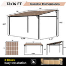 12' x 14' Gazebo, Large Wall Mounted Gazebos Pergola with Metal Frame, Hard Top Lean to Pergola, Outdoor Patio Lean to Metal Awnings Gazebos for Deck, Porch, Backyard