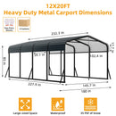 12' x 20' Heavy Duty Metal Carport with Galvanized Steel Roof, Metal Roof Carport with Enhanced Base, Tall Metal Carport Kits Garage for Tractors, Pickup, Boat, Car