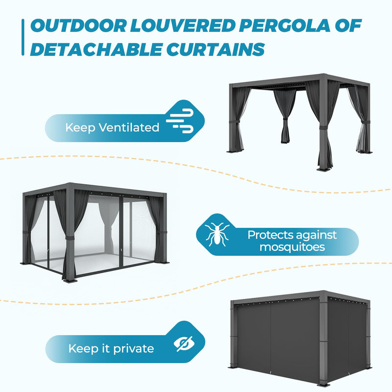 LVUYOYO Outdoor Louvered Pergola 10' x 13', Aluminum Pergola with Adjustable Roof, Waterproof Metal Gazebo with Curtains and Netting for Patio, Backyard, Garden, Deck (Black)