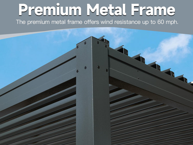 Domi 10' x 16' Louvered Pergola Outdoor Aluminum Pergola with Adjustable Roof, Aluminum Frame, Efficient Drainage System for Patio, Deck, Garden (Gray)