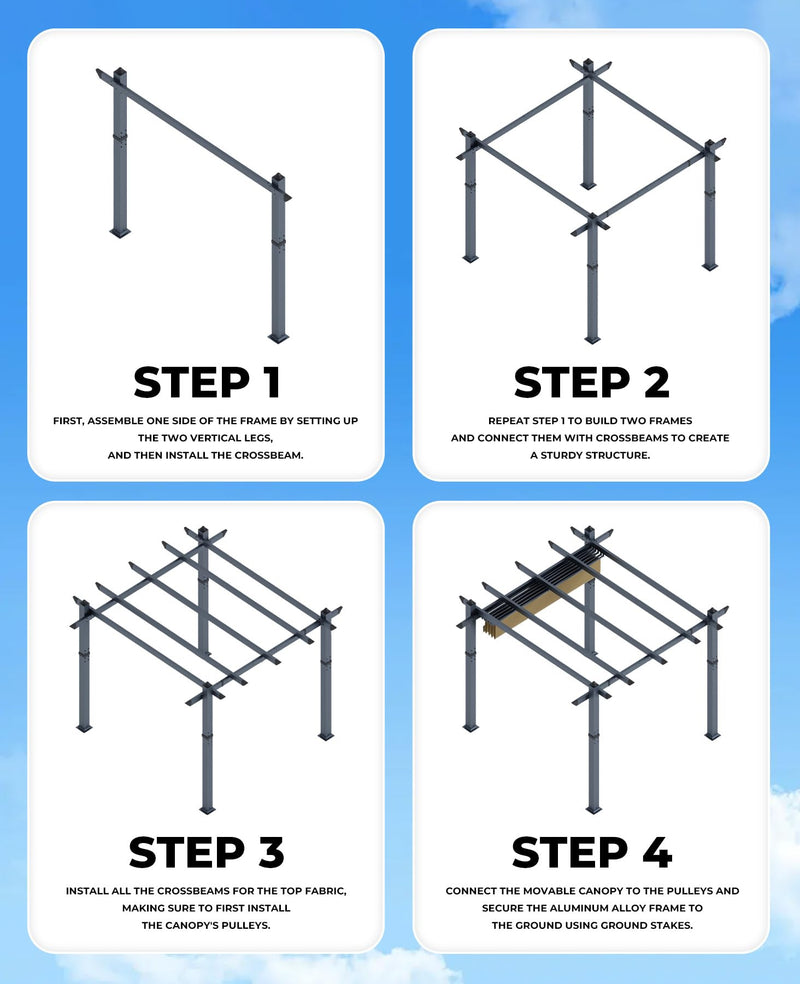 KYBOLT 10x10 Ft Modern Aluminum Pergola, Outdoor Pergola with Adjustable Canopy, Stable 4-Sided Base, Aluminum Gazebos for Backyard, Deck, Lawn - Gray