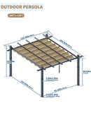 Garvee 10x13 Ft Aluminum Pergola with Retractable Canopy Metal Gazebo for Modern Backyard Deck Porch Grape Trellis(Khaki)