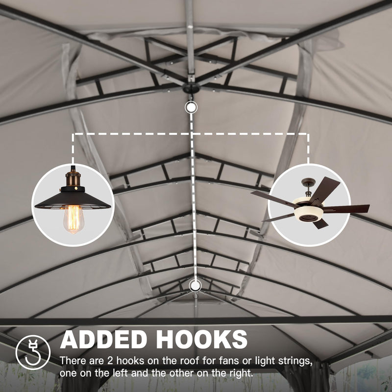 Domi Gazebo 10x20FT, Outdoor Gazebo with Double Roofs, Privacy Curtains, Mosquito Nettings, Heavy Duty Metal Frame Party Tent Canopy for Patio, Backyard, Deck, Lawn, Grey