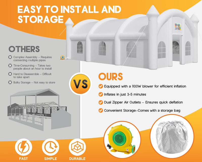 Albott 40x23x15 FT Commercial Inflatable Wedding Tent, 210D Oxford Fabric Portable Heavy Duty Party Tent with 2 Roll-Up Doors & 8 Sand Bags, Gazebo Event House for Wedding Birthday Backyard Party