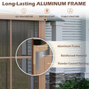 EROMMY 10' x 16' Sunroom, Wall Mounted Gazebo Solarium with Drainage Trough, Polycarbonate Roof, Lean to pergola for Garden, Permanent Sun Room with Lockable Sliding Doors, Brown