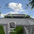 Domi 14x20FT Outdoor Gazebo, Hardtop Gazebo with Galvanized Steel Double Roof, Metal Gazebos with Drainage System Patio Pergola for Patio Deck Backyard,Curtain and Netting,Gray