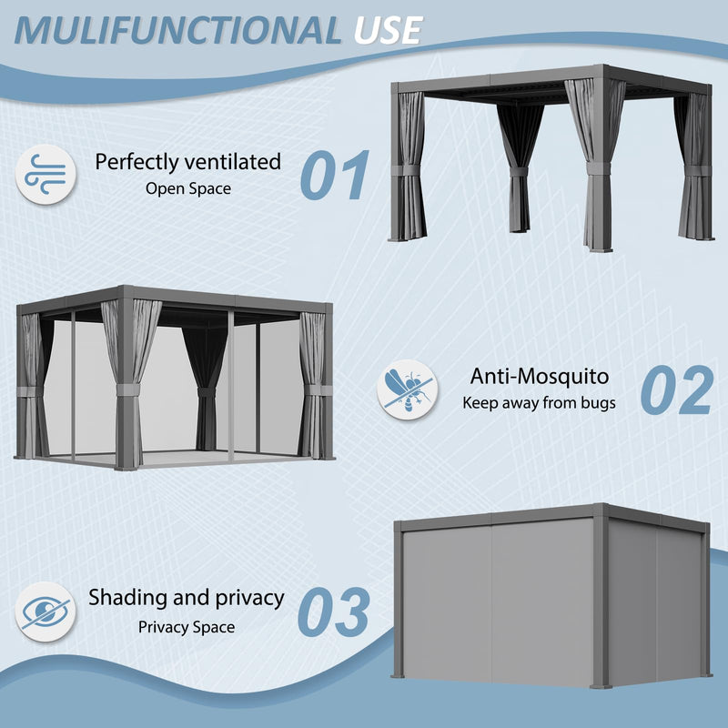 Aoxun Louvered Pergola 10 x 12ft Outdoor Aluminum Pergola with Adjustable Roof for Gardens, Decks and Backyards, Gray