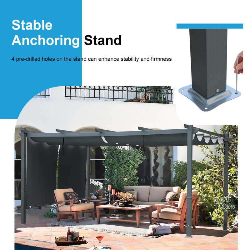 Aoodor 12 x 16 ft Outdoor Pergola with Retractable Shade Canopy, Matte Dark Gray Aluminum Frame, 2 Roller Shade Curtains, Grape Trellis Pergola for Patio, Backyard, Deck, Grey