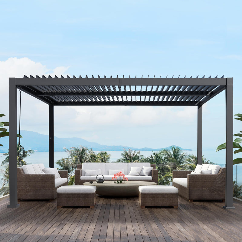 Goldshire 10'x 13' Patio Louvered Pergola Canopy Modern Aluminum Pergola with Adjustable Roof Rainproof Gazebo for Outdoor BBQ Deck Yard Lawn and Garden Deep Grey Hardtop Gazebo (10x13FT)