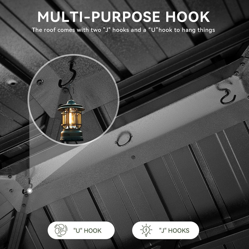 Aoxun Hardtop Gazebo 10x12, Aluminum Frame Canopy with Double Galvanized Steel Roof, Outdoor Gazebo with Breathable Netting and Privacy Curtain for Backyard