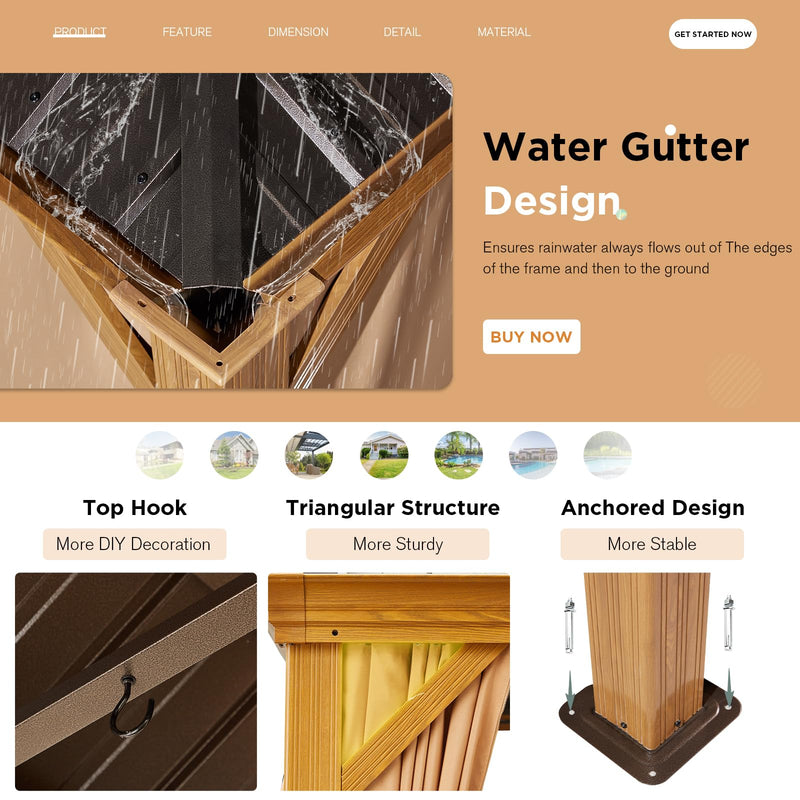 YOLENY 14'x24' Gazebo, Wooden Finish Coated Aluminum Frame Pergola with Double Galvanized Steel Hardtop Roof, Outdoor Permanent Metal Pavilion with Curtains and Nettings for Patio, Backyard and Deck