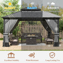 Kurapika 12' x 14' Hardtop Outdoor Metal Gazebo with Galvanized Steel Double Roof Canopy, Curtain and Netting, Aluminum Permanent Pavilion Gazebo, Grey