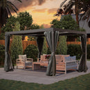 10' × 10' Louvered Pergola, Outdoor Aluminium Canopy with Adjustable Roof Curtains and Netting for Patio, Deck, Garden, Yard, Beach. (Black)