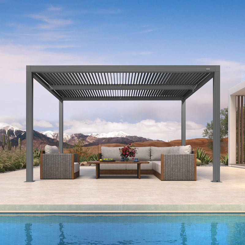 PURPLE LEAF Louvered Pergola 10' x 13' Outdoor Full Aluminum Pergola with Adjustable Rainproof Roof Modern Retractable Patio Hardtop Gazebo for Deck Backyard Garden Slate Grey