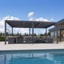 PURPLE LEAF LED Louvered Pergola 92KS 11.5' x 17.5' with Integrated Strip Lights Aluminum Independent Adjustable Rainproof Roof Hardtop Gazebo for Patio Deck Garden Yard Gray