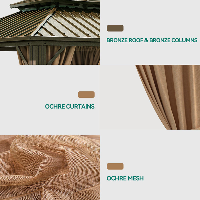YITAHOME 10x10ft Hardtop Gazebo with Nettings and Curtains, Heavy Duty Double Roof Galvanized Steel Outdoor Combined of Horizontal Vertical Stripes Roof for Patio, Backyard, Deck, Lawn (Bronze)