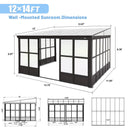 Domi 12x14FT All Season Sunroom, Outdoor Permanent Wall Mounted Solarium with Detachable Polycarbonate Windows, Aluminum Lean to Gazebo Sun Room with 2 Lockable Sliding Doors for Garden Patio Deck