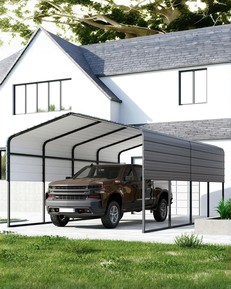 Metal Carport, Carport with Reinforced Base and Galvanized Steel Roof, Heavy Duty Garage Car Shelter Shade, Outdoor Car Port Canopy for SUV, Truck, Boats, 13x21 FT