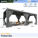 Airwire Pergola 10x20 Ft Louvered Pergola Aluminum Outdoor Pergolas W/Adjustable Roof, Waterproof Curtains and Nets Outdoor Gazebo for Deck,Patio,Backyard and Garden