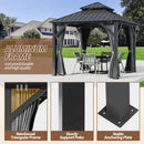 8.5' x 8.5' Hardtop Gazebo, Galvanized Steel Double Roof Gazebo with Nettings and Curtain Outdoor Aluminum Frame Vertical Stripes Roof Gazebos for Patio, Backyard, Lawn