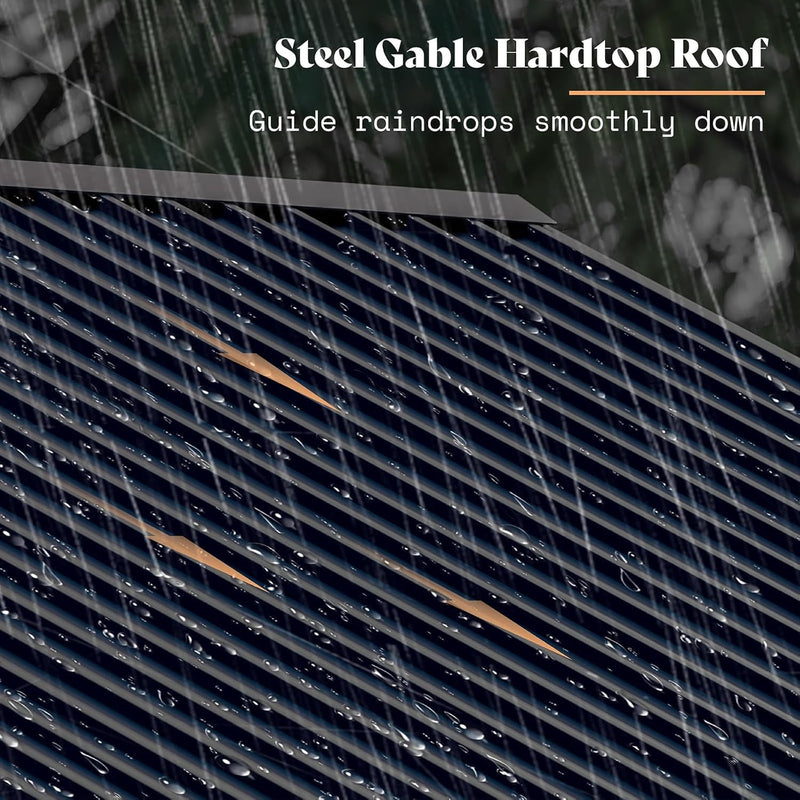 AMERLIFE 13x15 ft Spruce Wood Gazebo, Outdoor Gazebo with Bar Storage, Hardtop Wooden Paviloinwith Metal Steel Gable Roof, Patio, Garage, Black + Natural Wood