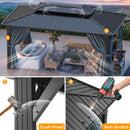 HOTEEL 10x12 Hardtop Gazebo Hot Tub Gazebo with Flame-Retardant Curtain Netting, Heavy Duty Pavilion with Galvanized Steel Double Roof, Aluminum Frame Outdoor Canopy for Patio and Party (Upgraded 3.0)