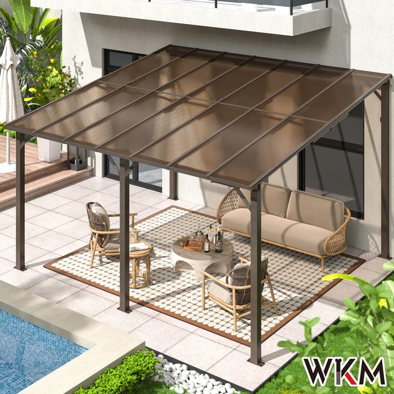 WKM 10x14 FT Wall Mounted Gazebo, Lean to Gazebo Hard Top, Decks, Porch and Backyard