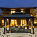 EROMMY 12'x14' Hardtop Gazebo, Double Roof Metal Canopy with Aluminum Frame, Netting and Shaded Curtains Included Permanent Outdoor Pavilion Gazebos for Patio, Backyard, Deck and Lawns