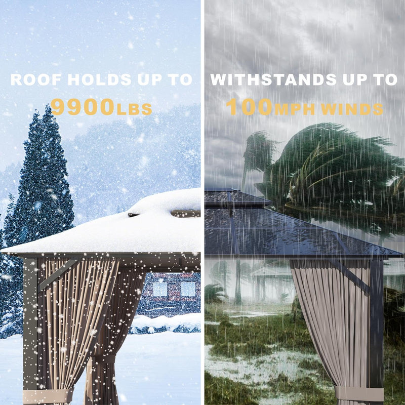 SOLUMIA 10’x12’ Hardtop Gazebo, Double Roof Patio Pergola with Polycarbonate Panels, Aluminum Frame, Outdoor Canopy with Netting for Backyard, Garden, and Deck – Durable & UV-Resistant