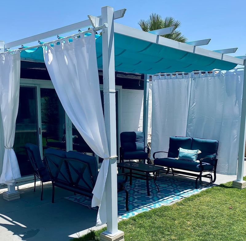 PURPLE LEAF 10' X 13' Outdoor Retractable Pergola with Sun Shade Canopy Cover White Patio Metal Shelter for Garden Porch Yard BBQ Beach Gazebo Grape Trellis Pergola, Turquoise Blue